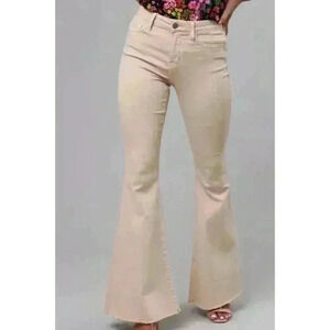 VERVET Women's High Rise Frayed Hem Parchment Flare Jeans Pants, Size 30